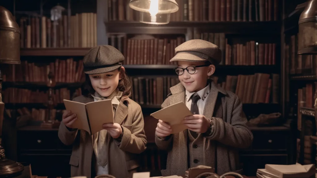 Mädchen und Junge spielen Detektiv