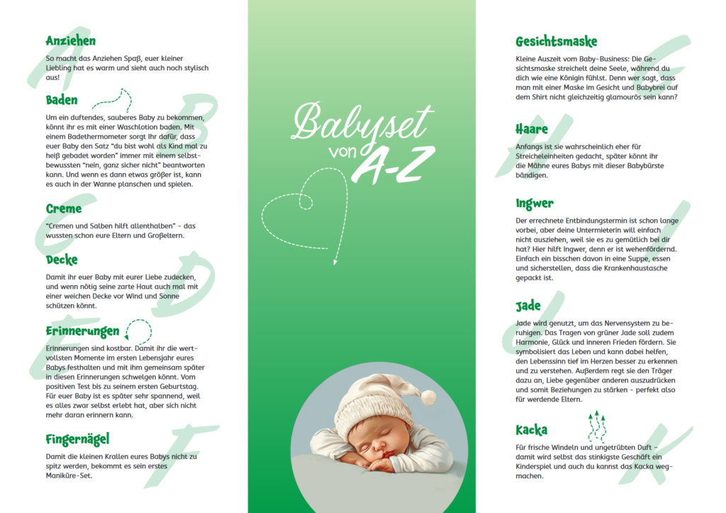Babyset von A-Z - Variante Neutral - Flyer für Geschenk für Geburt, Babyparty oder Babyshower
